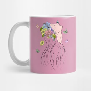Woman with Spring Flowers and Butterflies Mug